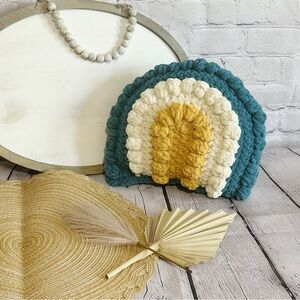 Boho Crochet Decorative Rainbow Pillow
